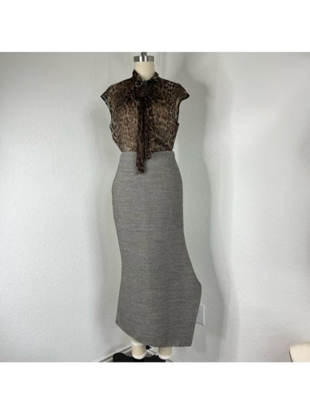 Victoria Beckham Gray Marled Scuba Pencil Skirt Asymmetrical